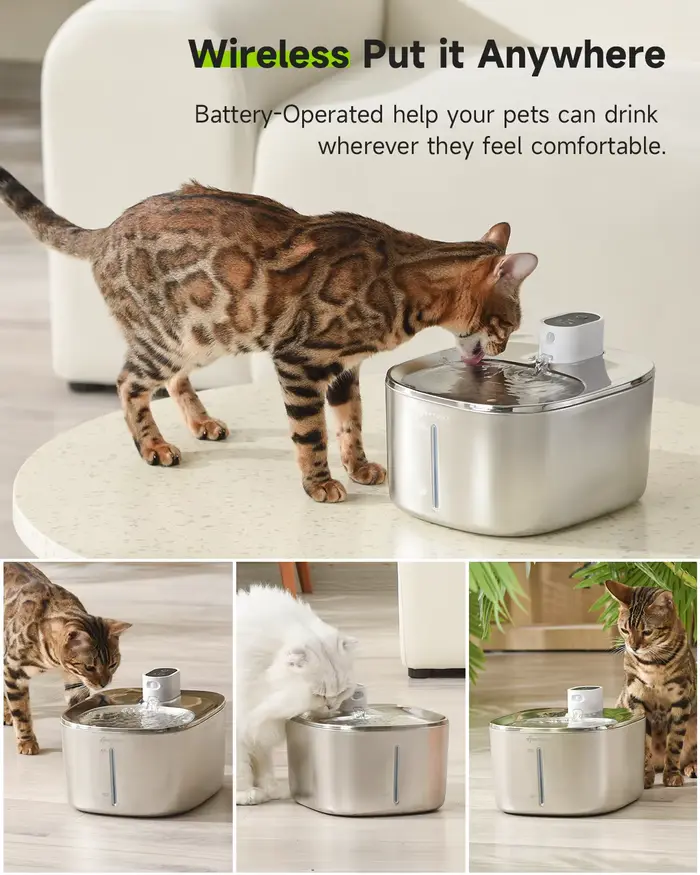 4L Fontaine a Eau Chat sans Fil en Acier Inoxydable, APETDOLA Fontaine à Eau pour Chat avec Capteur 