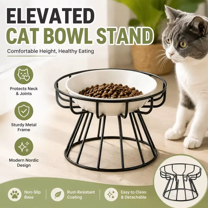 Support surélevé en métal pour gamelles de chat – Gamelle surélevée pour animaux de compagnie – Distributeur de nourriture et de friandises en céramique pour chats et chiens – Accessoires d'alimentati