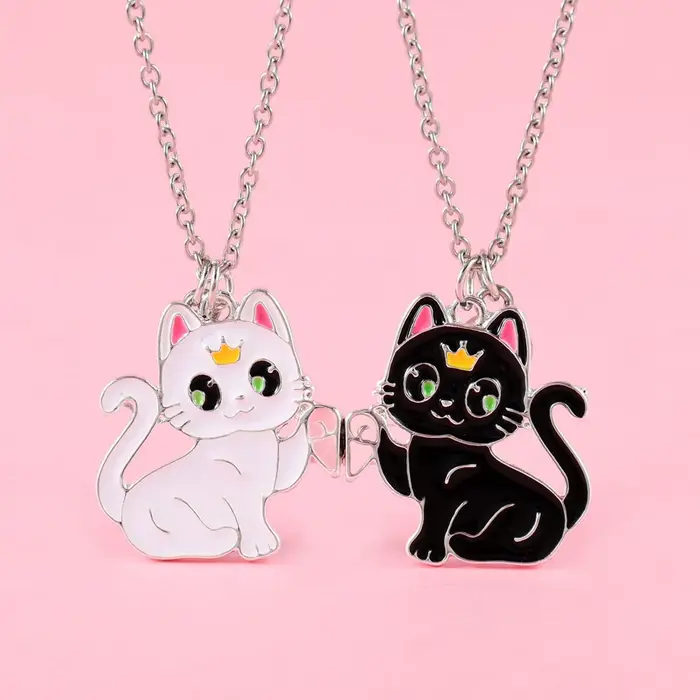 Collier meilleur ami chat Animal de dessin animé pour filles, cadeaux d'amitié à la mode, 2 pièces/e