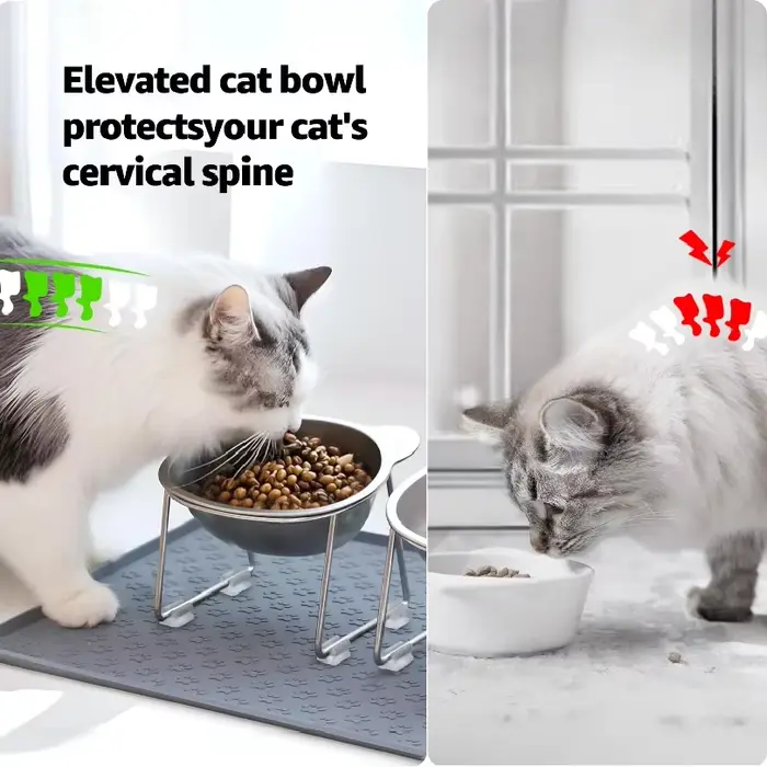‌ Bol surélevé pour chat en acier inoxydable 304 avec 15 compartiments ° Protège-cou incliné au design élégant