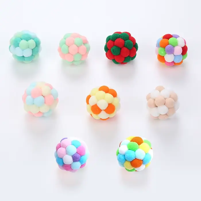 Jouets pour chats, boule de cloche colorée faite à la main, boule élastique, chassage interactif, fo