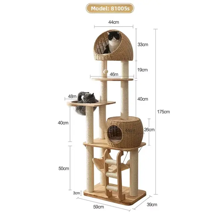 Arbre à chat en bois massif, grand arbre de couchage pour animaux de compagnie, cabine transparente,