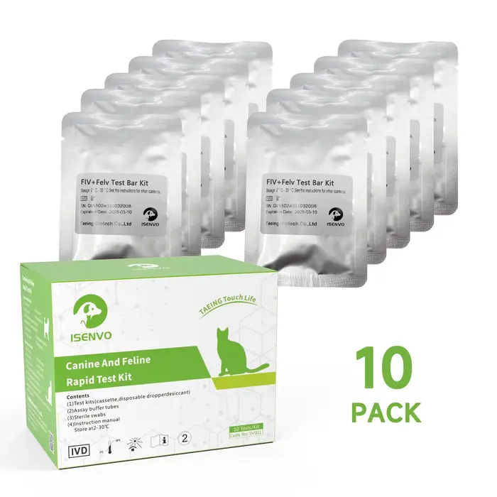 Analyste de test de chlore pour immunodéficience féline et leucémie pour chats, FIV + FeLV, 10 pièces
